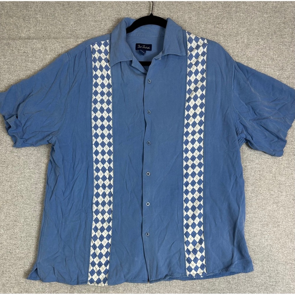 Paul Fredrick Silk Bowling Shirt Mens L Blue Argyle Bowling Camp